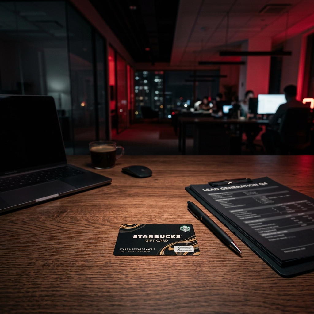 A gift card sitting on an office desk